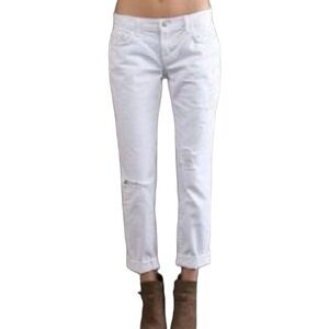 J. Brand White Aidan Straight Leg Mid Rise Jeans 100% Cotton Distressed Sz 28